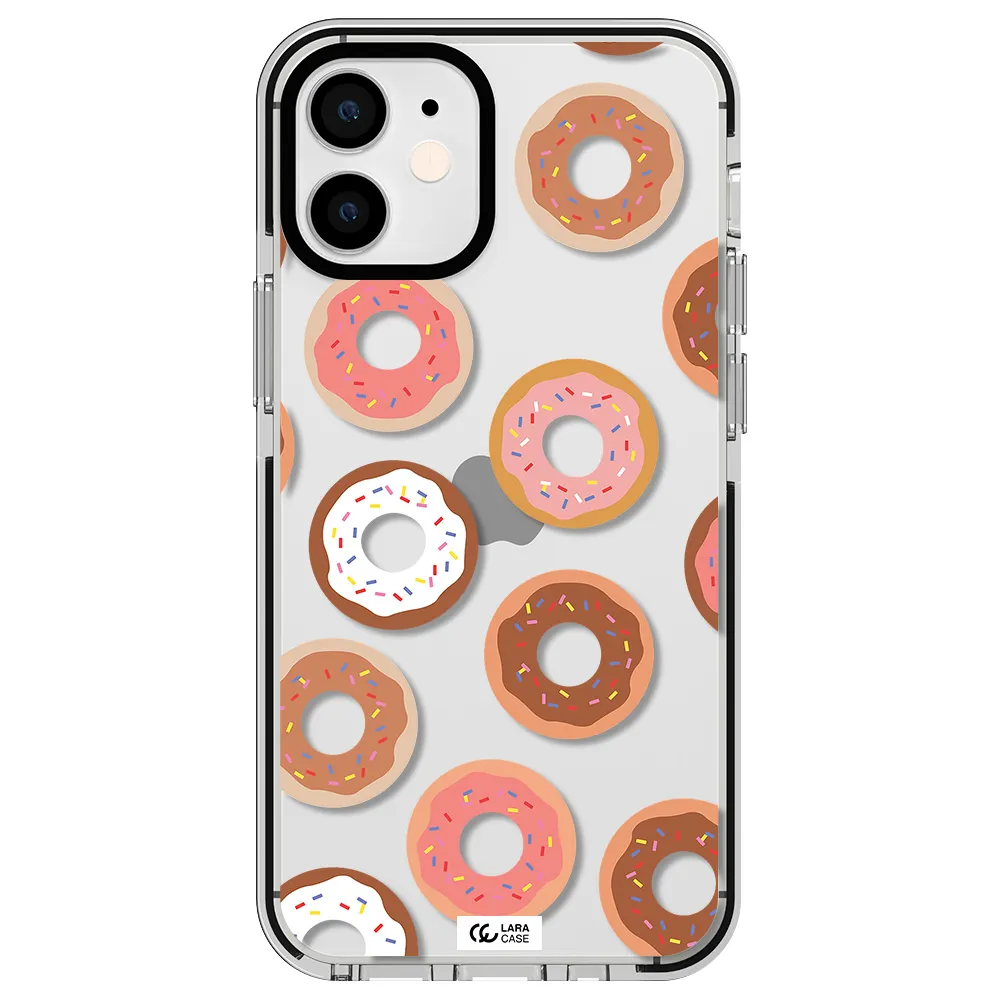 a pattern of donuts with sprinkles Apple iPhone 12 mini impact black border Case