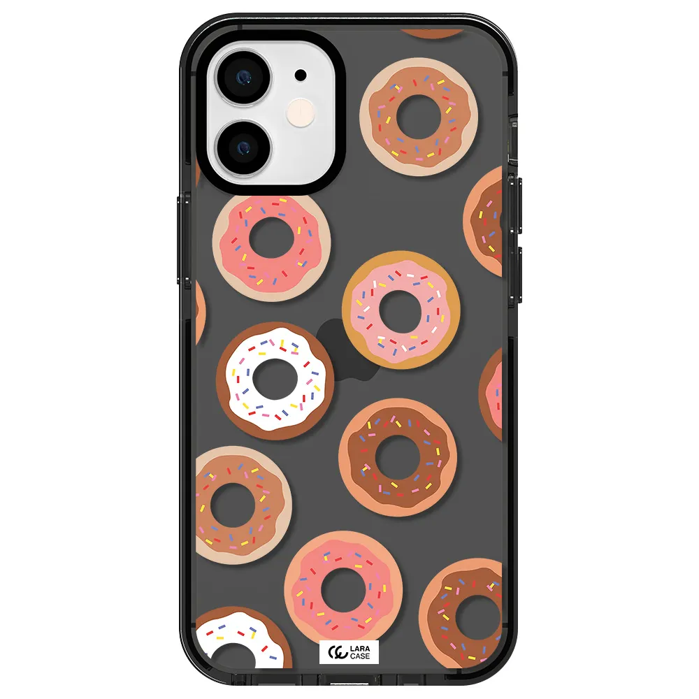 a pattern of donuts with sprinkles Apple iPhone 12 mini impact Smoke Black Case