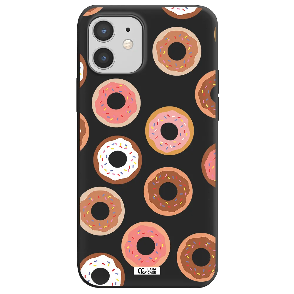 a pattern of donuts with sprinkles Apple iPhone 12 mini Silicone black Case