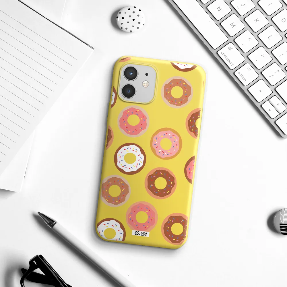 a pattern of donuts with sprinkles Apple iPhone 12 mini Silicone canary yellow Case