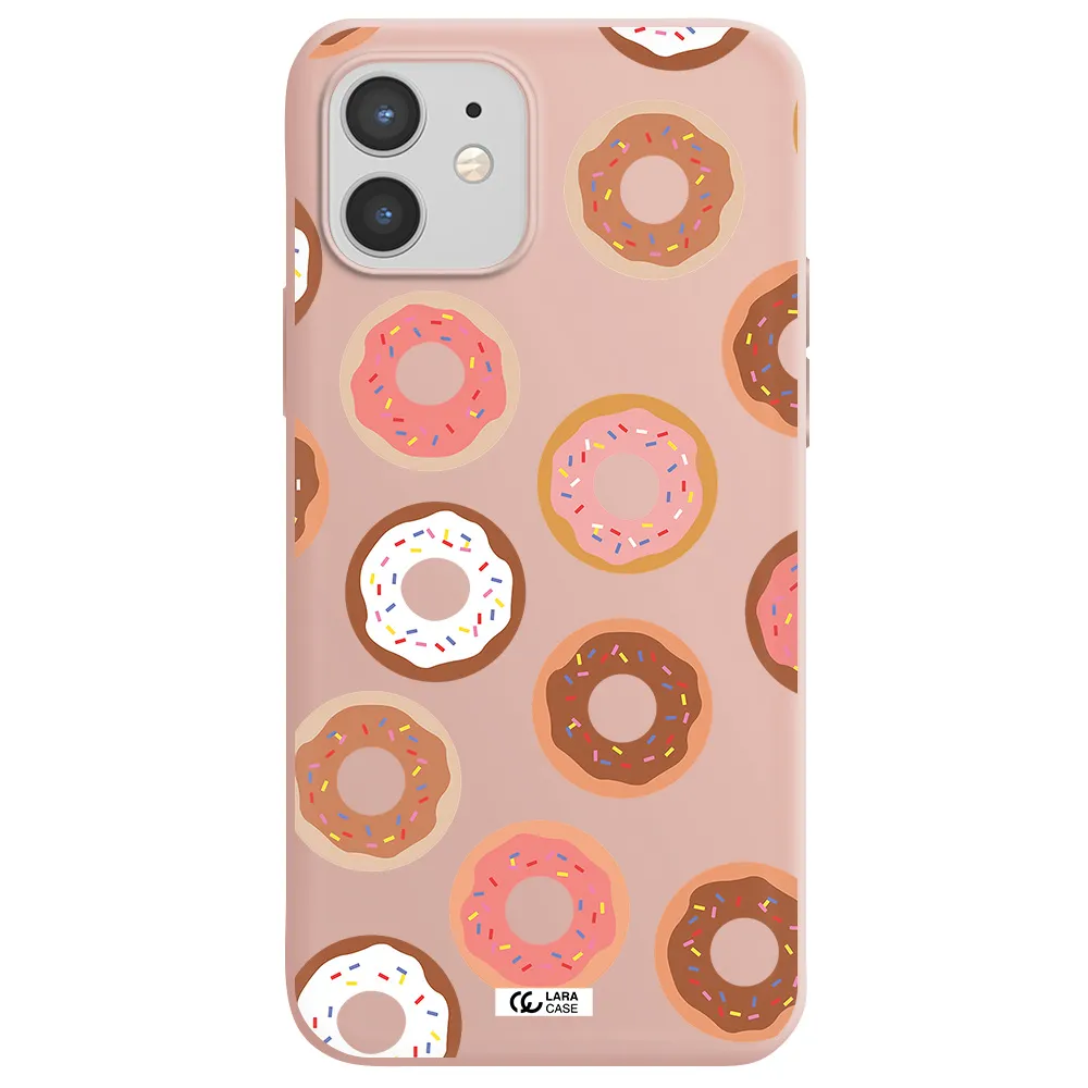 a pattern of donuts with sprinkles Apple iPhone 12 mini Silicone pastel pink Case