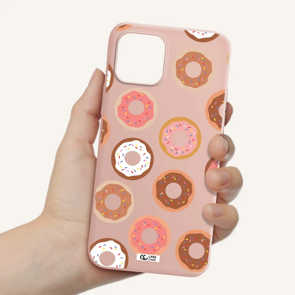 a pattern of donuts with sprinkles Apple iPhone 12 mini Silicone pastel pink Case