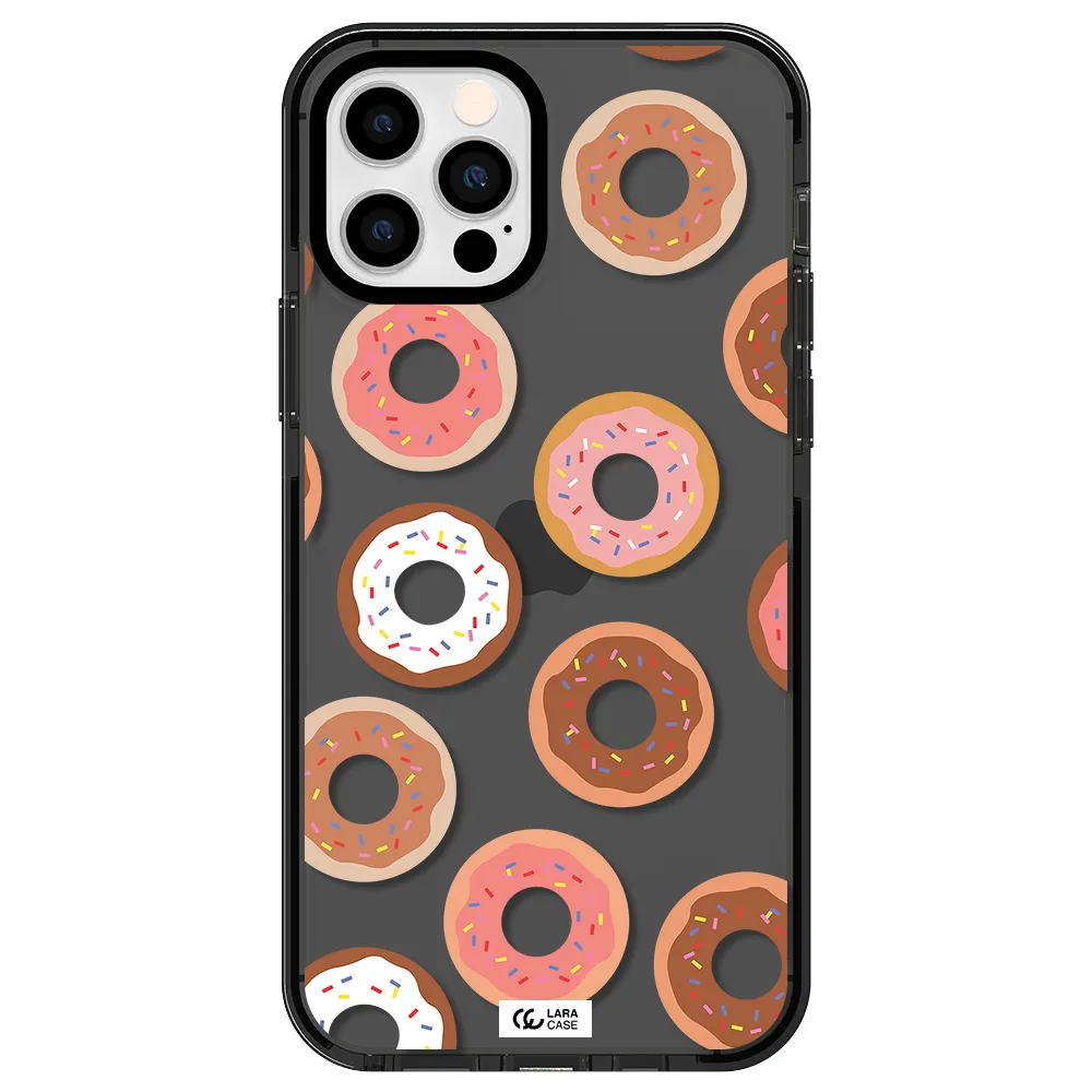 a pattern of donuts with sprinkles Apple iPhone 12 pro impact Smoke Black Case