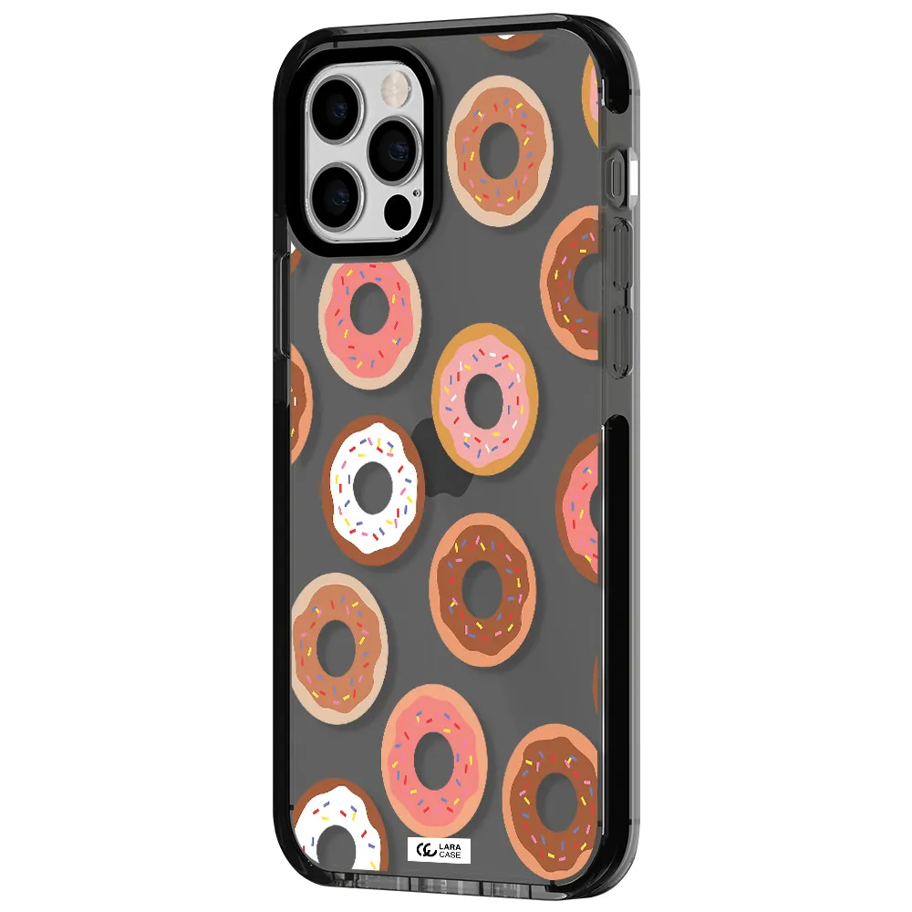 a pattern of donuts with sprinkles Apple iPhone 12 pro impact Smoke Black Case