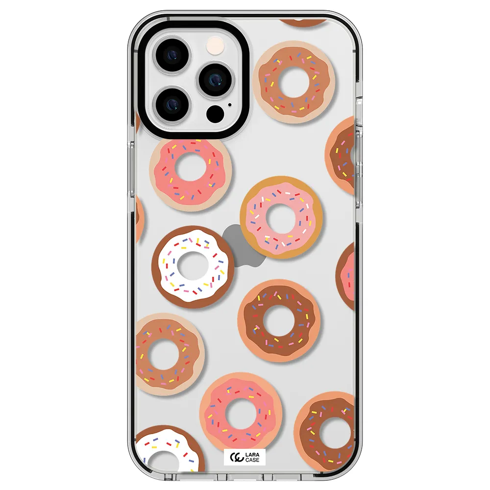 a pattern of donuts with sprinkles Apple iPhone 12 pro max impact black border Case