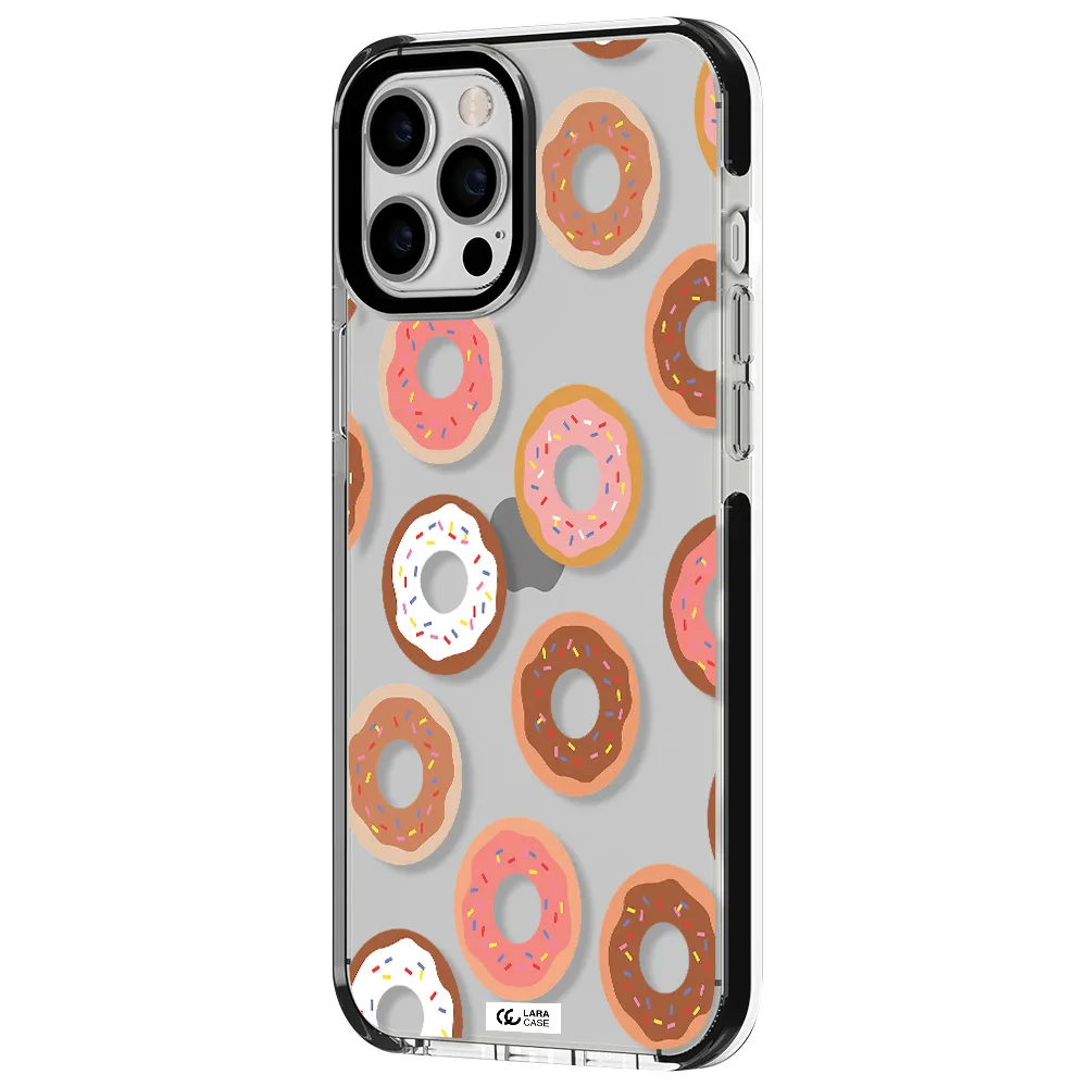 a pattern of donuts with sprinkles Apple iPhone 12 pro max impact black border Case