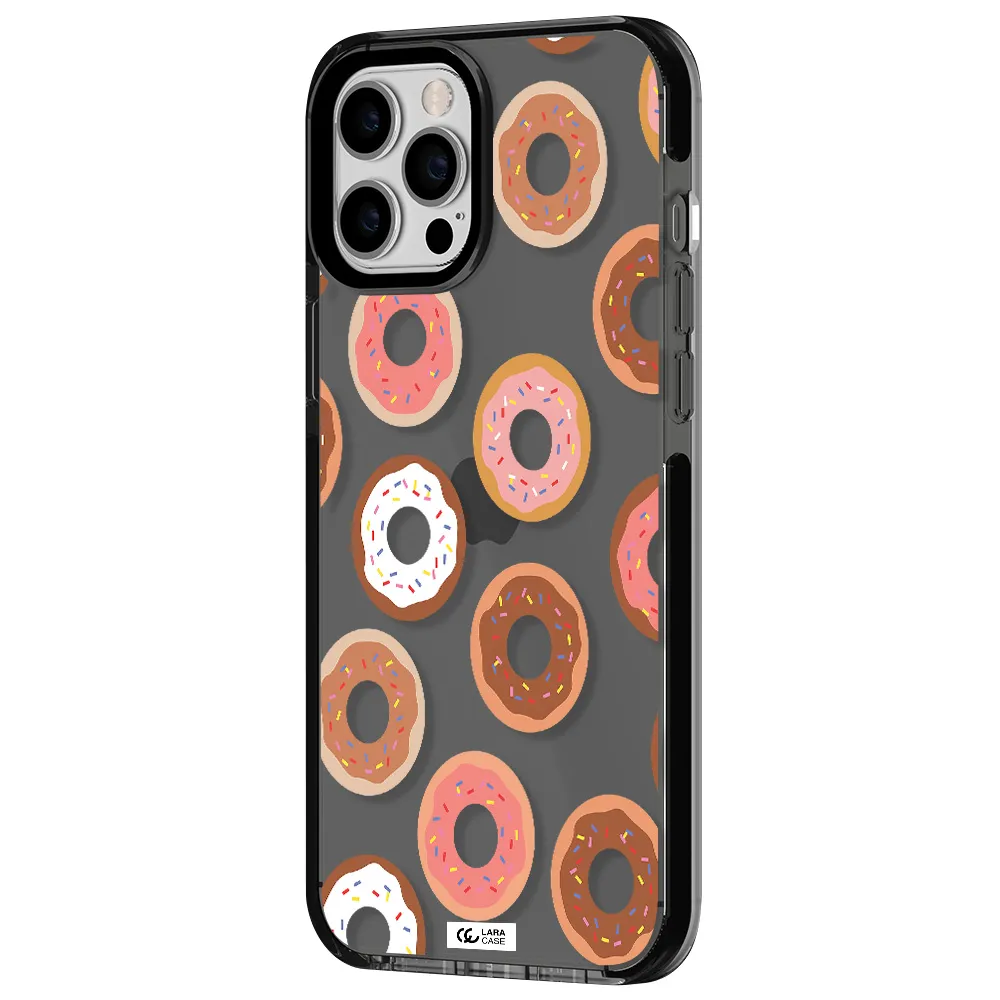 a pattern of donuts with sprinkles Apple iPhone 12 pro max impact Smoke Black Case