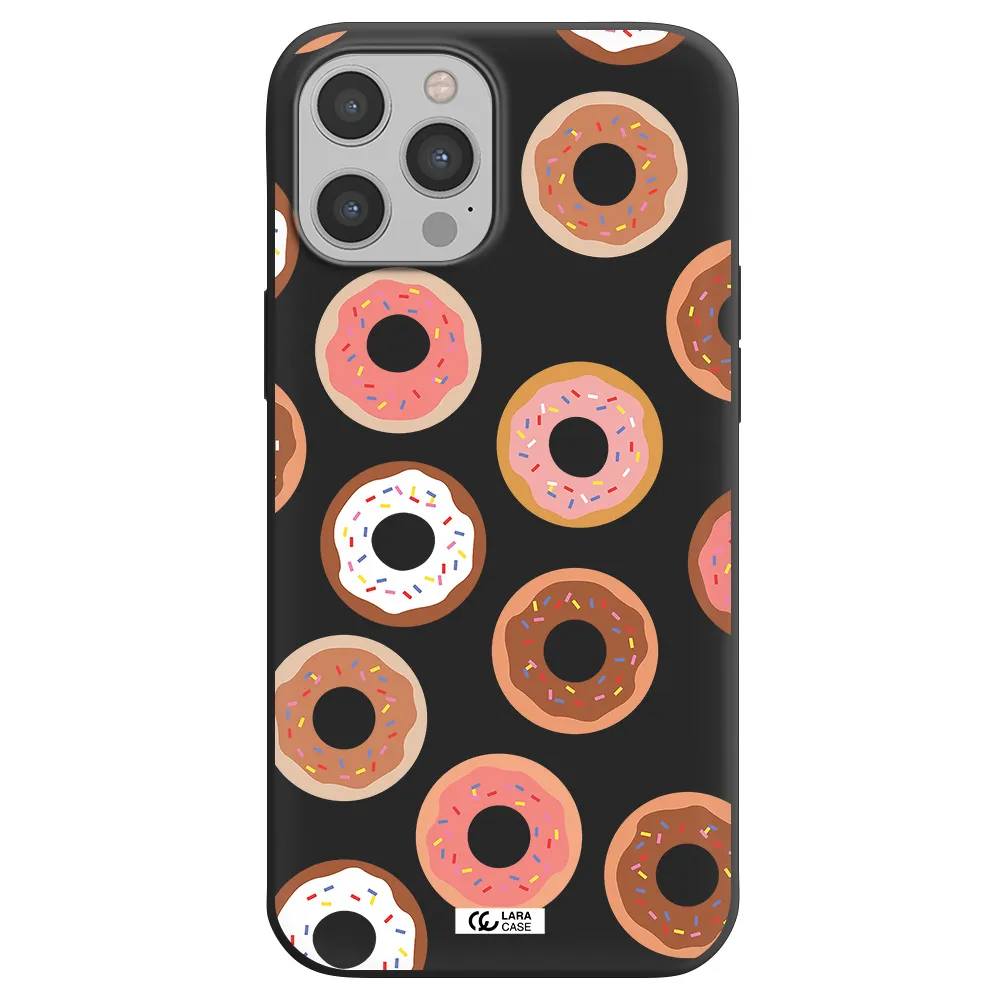 a pattern of donuts with sprinkles Apple iPhone 12 pro max Silicone black Case