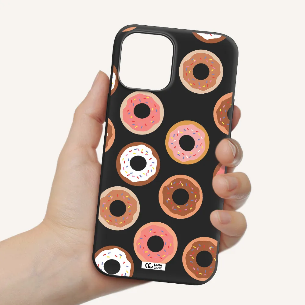 a pattern of donuts with sprinkles Apple iPhone 12 pro max Silicone black Case