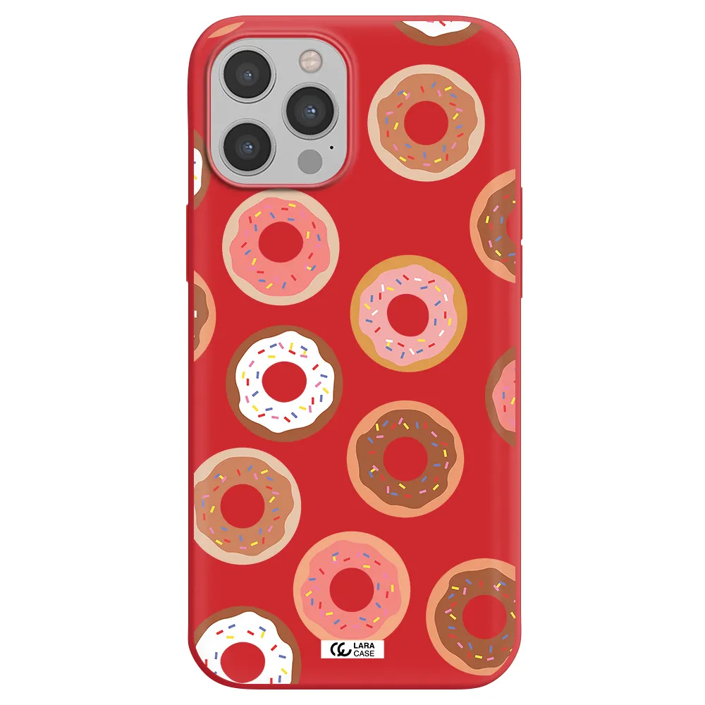a pattern of donuts with sprinkles Apple iPhone 12 pro max Silicone Imperial Red Case