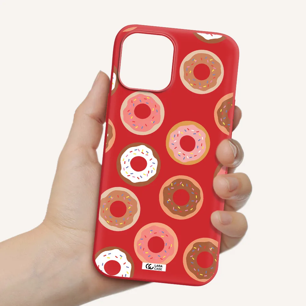 a pattern of donuts with sprinkles Apple iPhone 12 pro max Silicone Imperial Red Case