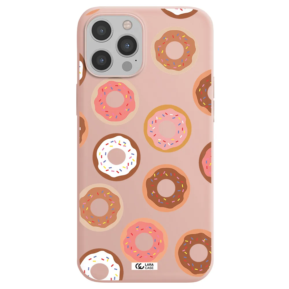 a pattern of donuts with sprinkles Apple iPhone 12 pro max Silicone pastel pink Case