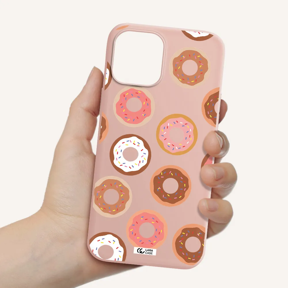 a pattern of donuts with sprinkles Apple iPhone 12 pro max Silicone pastel pink Case