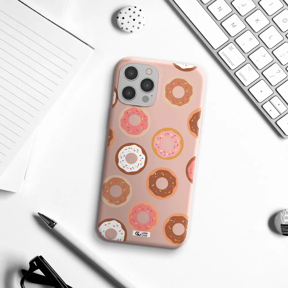 a pattern of donuts with sprinkles Apple iPhone 12 pro max Silicone pastel pink Case