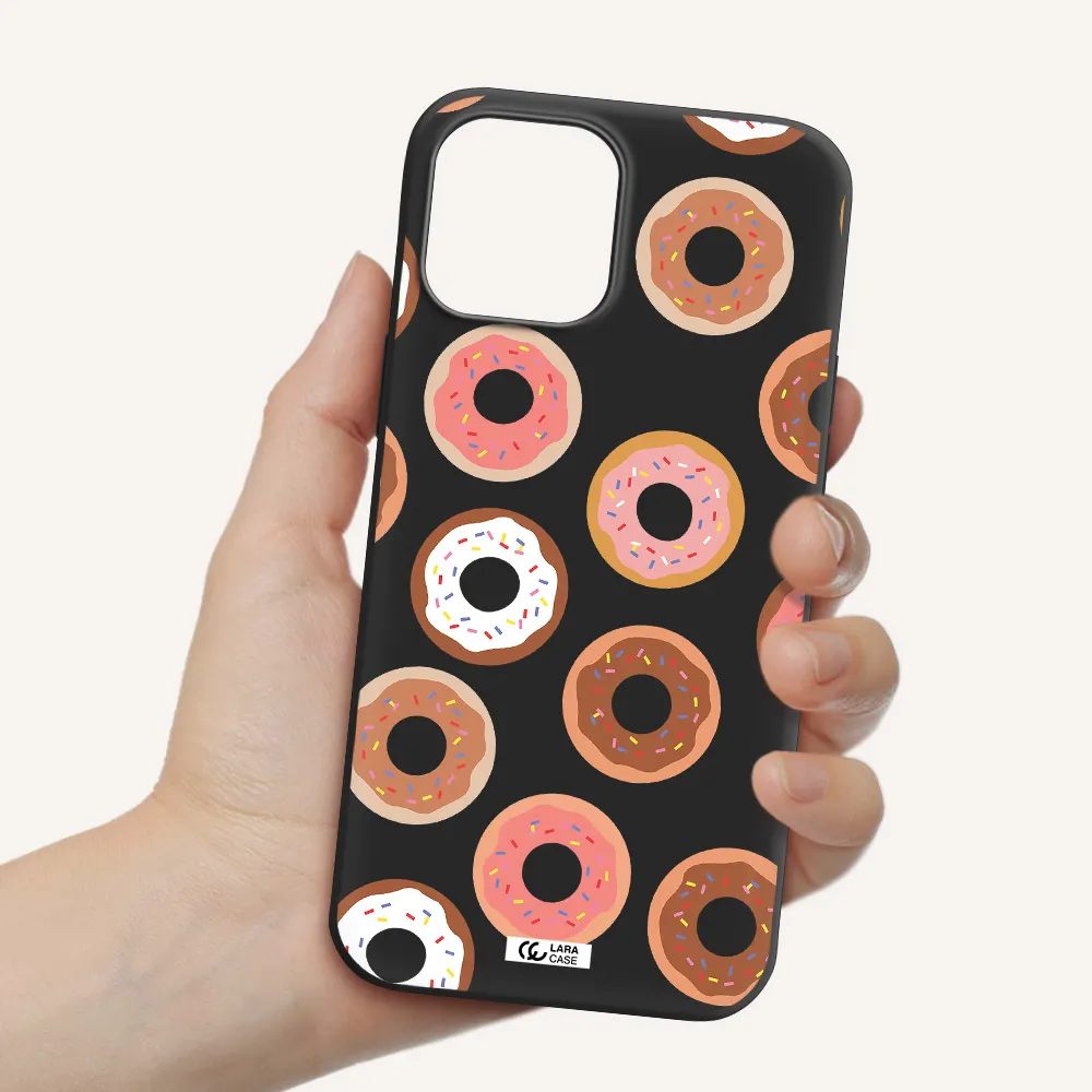 a pattern of donuts with sprinkles Apple iPhone 12 pro Silicone black Case