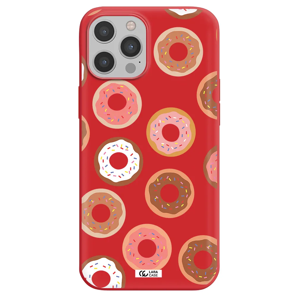 a pattern of donuts with sprinkles Apple iPhone 12 pro Silicone Imperial Red Case