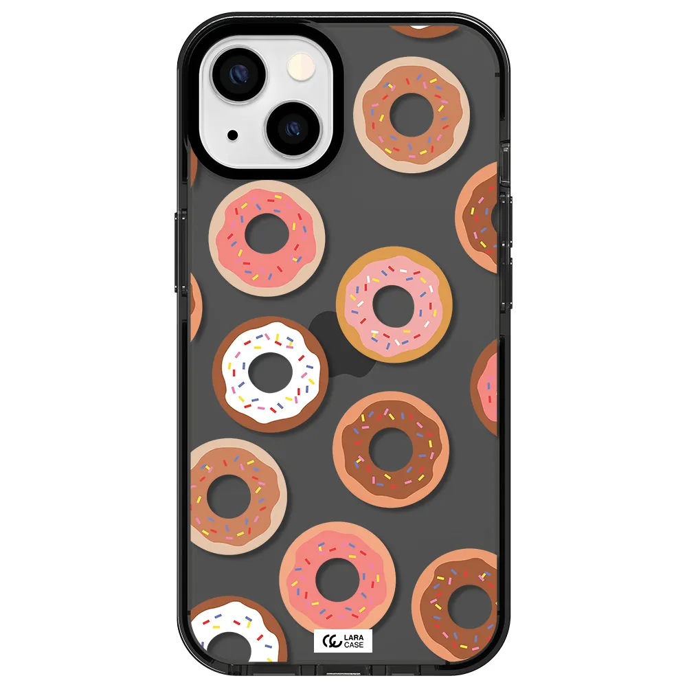 a pattern of donuts with sprinkles Apple iPhone 13 impact Smoke Black Case