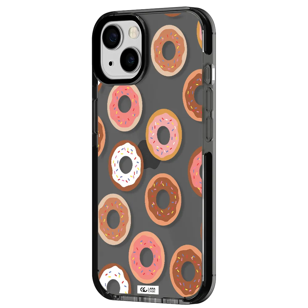 a pattern of donuts with sprinkles Apple iPhone 13 impact Smoke Black Case