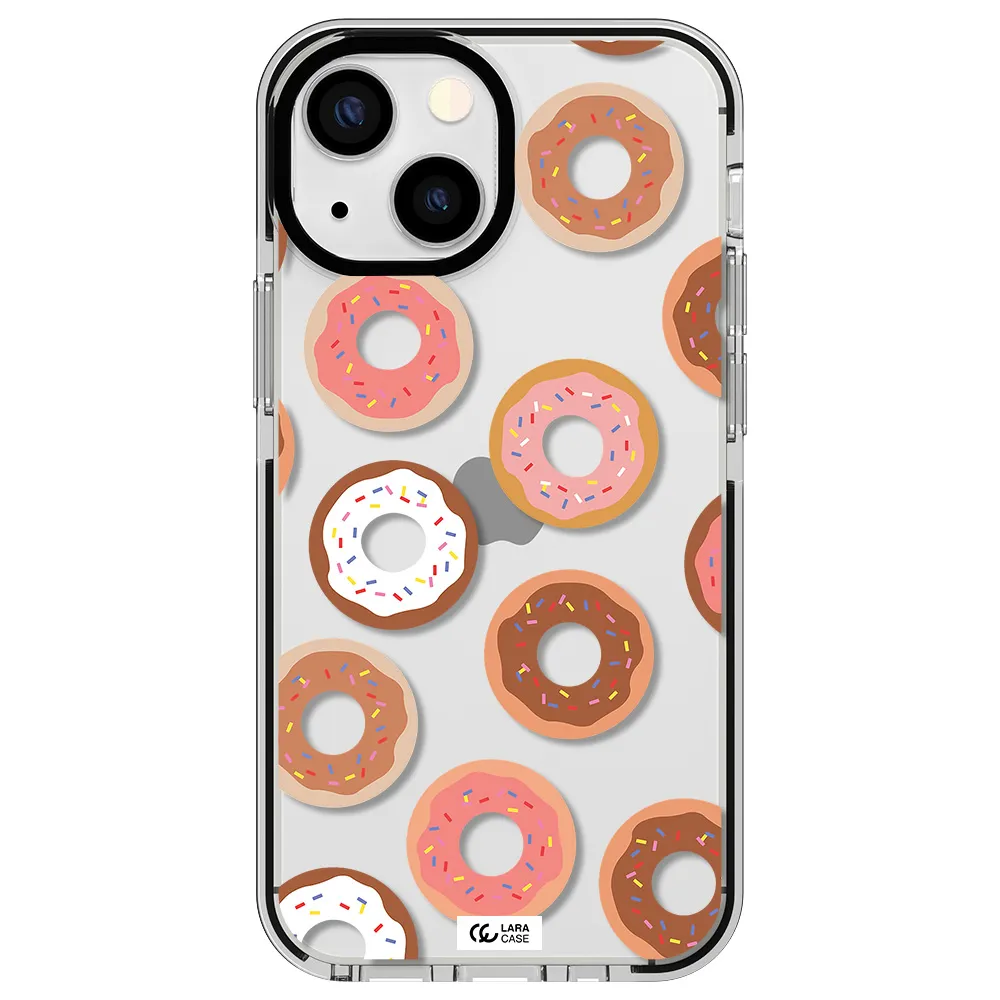 a pattern of donuts with sprinkles Apple iPhone 13 mini impact black border Case