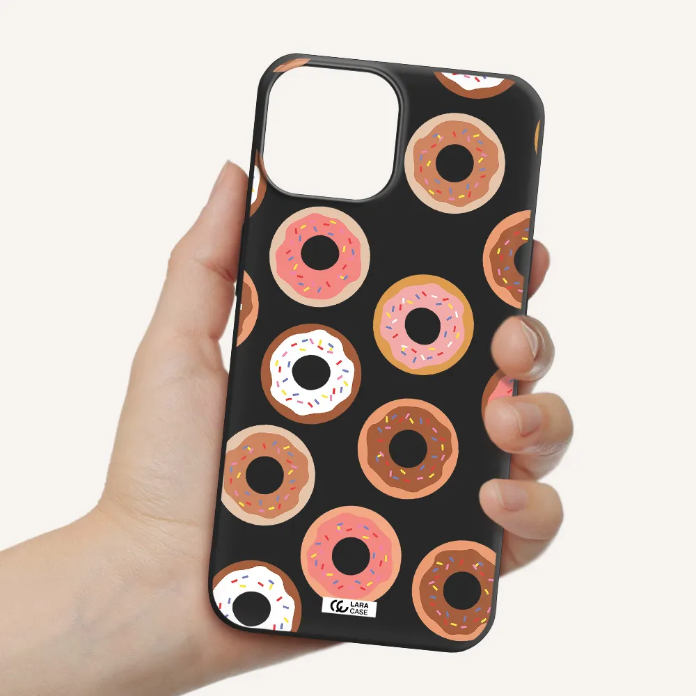 a pattern of donuts with sprinkles Apple iPhone 13 mini Silicone black Case