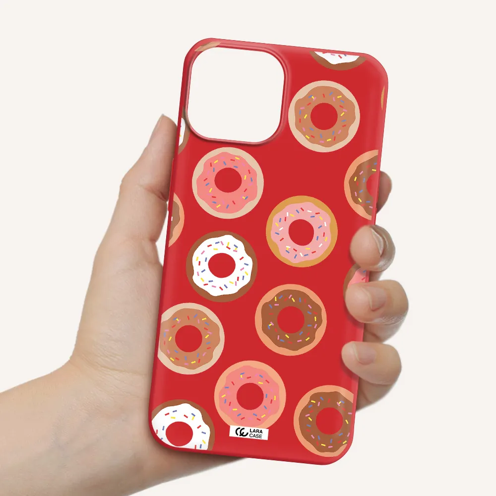 a pattern of donuts with sprinkles Apple iPhone 13 mini Silicone Imperial Red Case