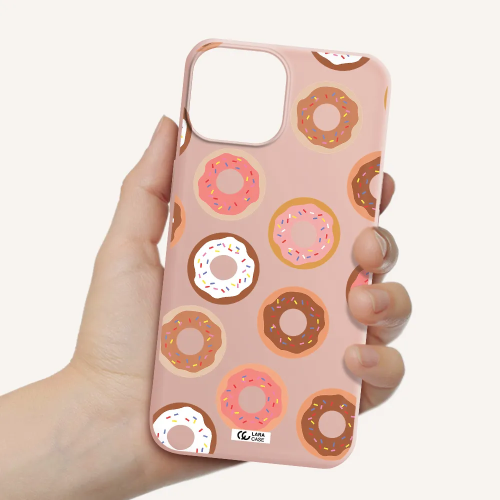 a pattern of donuts with sprinkles Apple iPhone 13 mini Silicone pastel pink Case