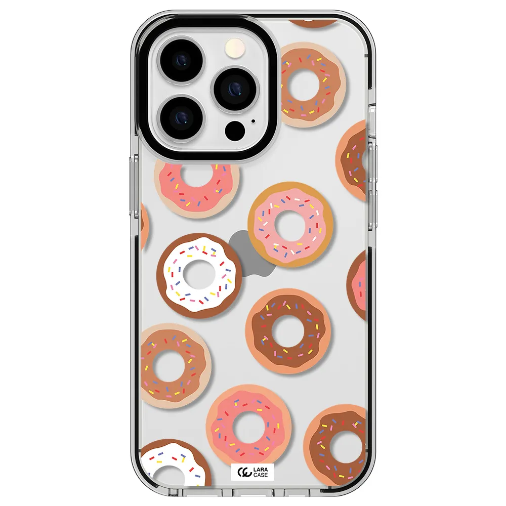 a pattern of donuts with sprinkles Apple iPhone 13 Pro impact black border Case