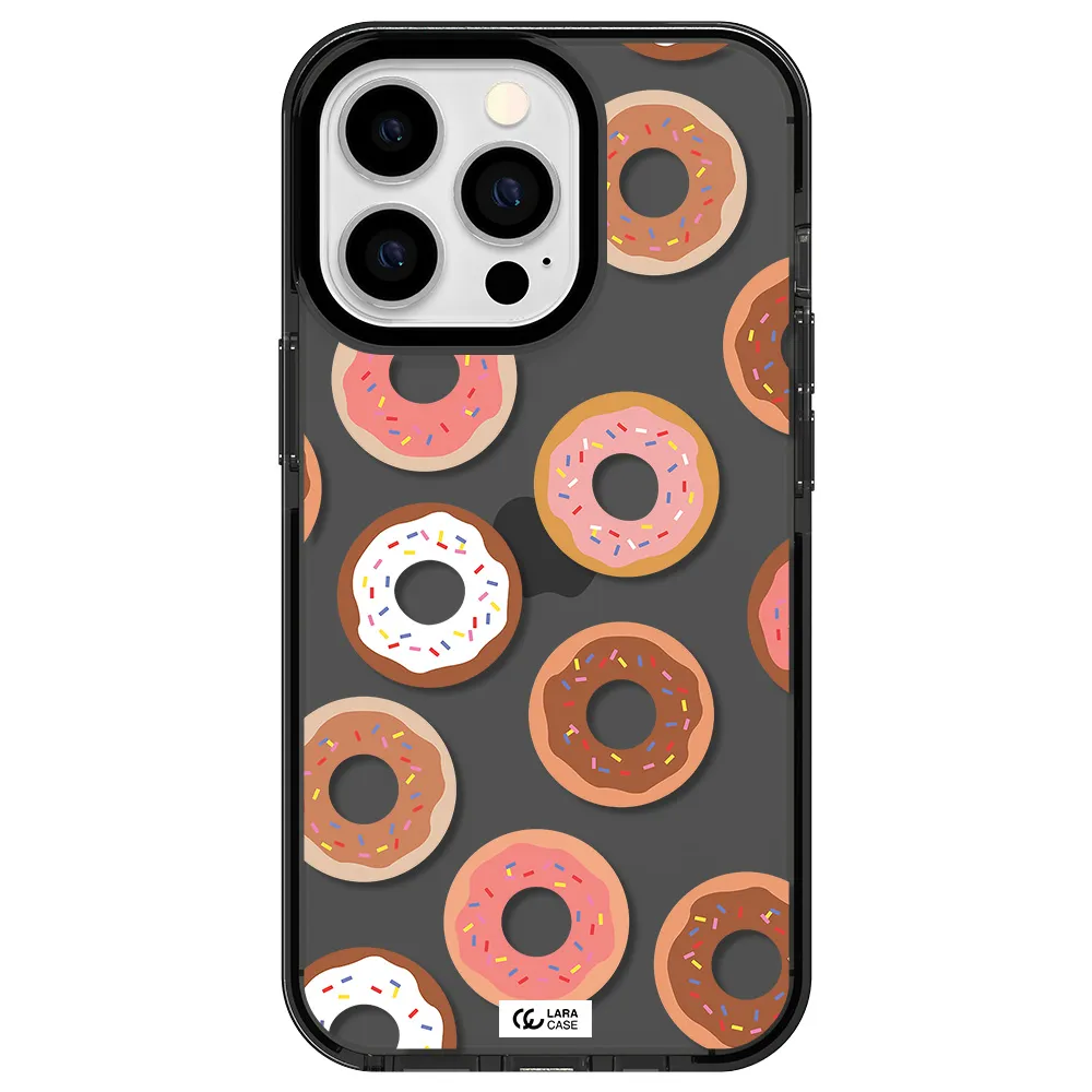 a pattern of donuts with sprinkles Apple iPhone 13 Pro impact Smoke Black Case