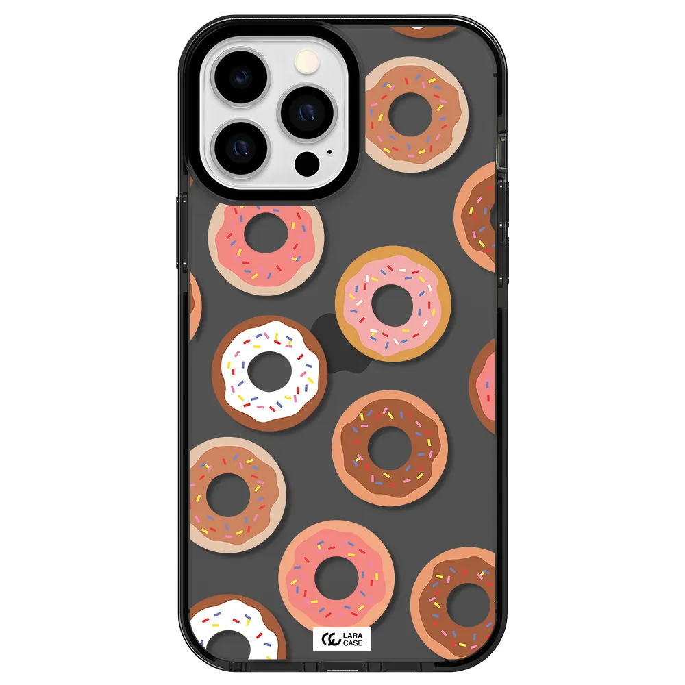 a pattern of donuts with sprinkles Apple iPhone 13 Pro Max impact Smoke Black Case