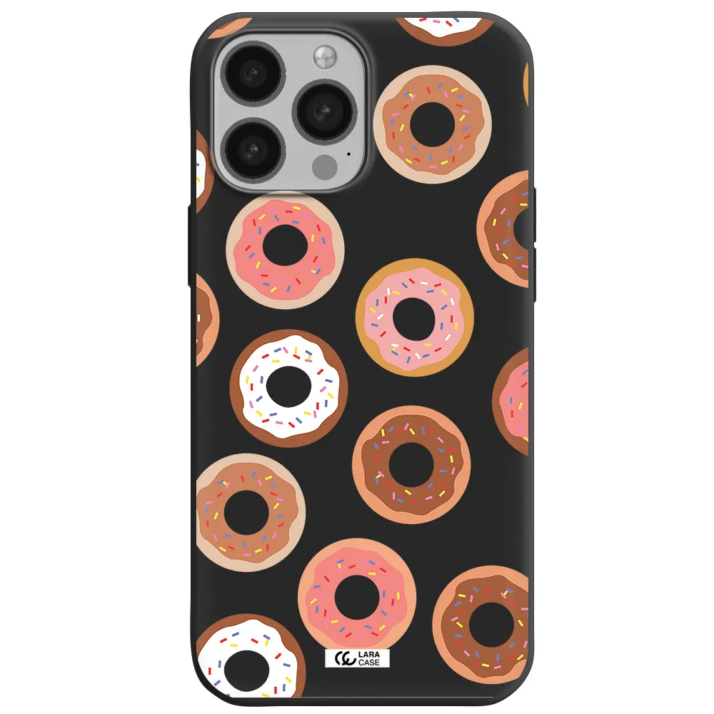 a pattern of donuts with sprinkles Apple iPhone 13 Pro Max Silicone black Case