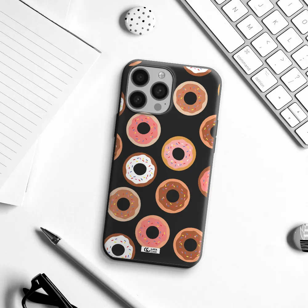 a pattern of donuts with sprinkles Apple iPhone 13 Pro Max Silicone black Case