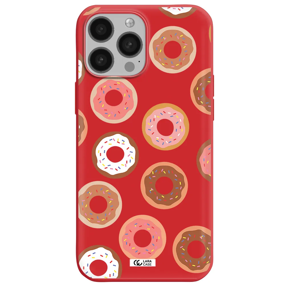 a pattern of donuts with sprinkles Apple iPhone 13 Pro Max Silicone Imperial Red Case