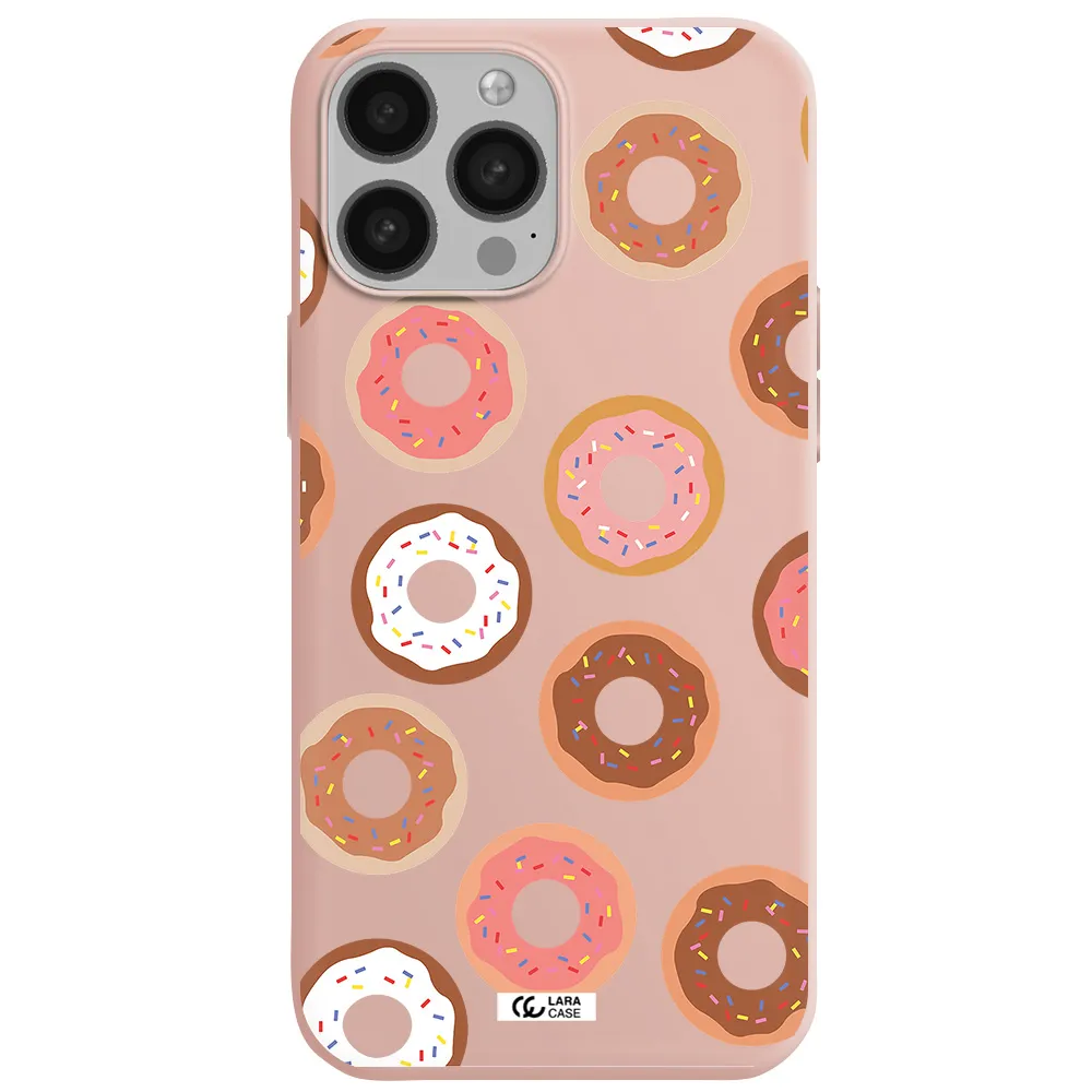 a pattern of donuts with sprinkles Apple iPhone 13 Pro Max Silicone pastel pink Case