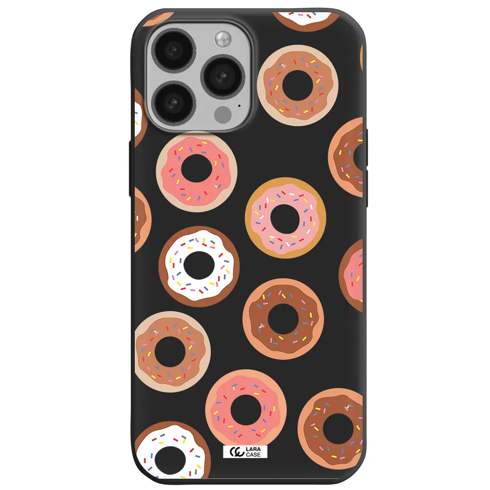 a pattern of donuts with sprinkles Apple iPhone 13 Pro Silicone black Case