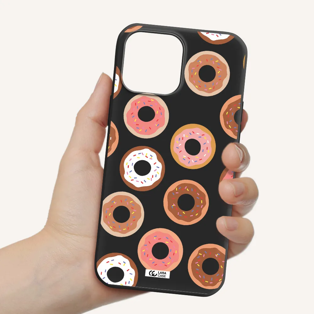 a pattern of donuts with sprinkles Apple iPhone 13 Pro Silicone black Case