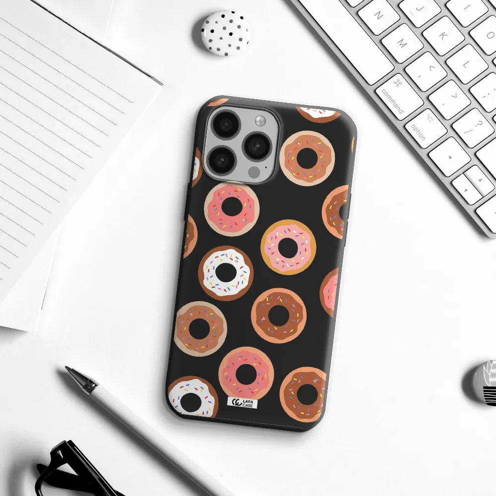 a pattern of donuts with sprinkles Apple iPhone 13 Pro Silicone black Case