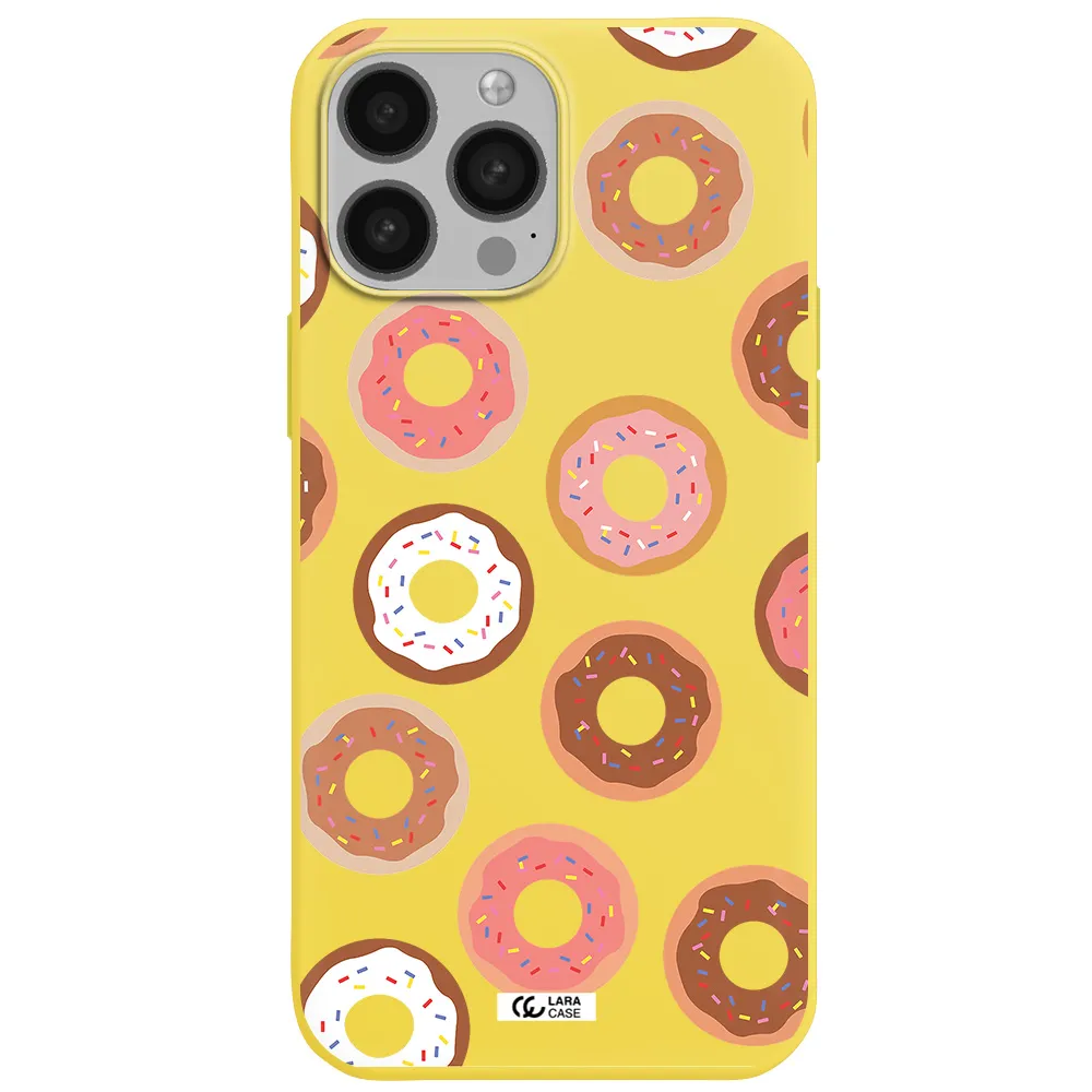a pattern of donuts with sprinkles Apple iPhone 13 Pro Silicone canary yellow Case