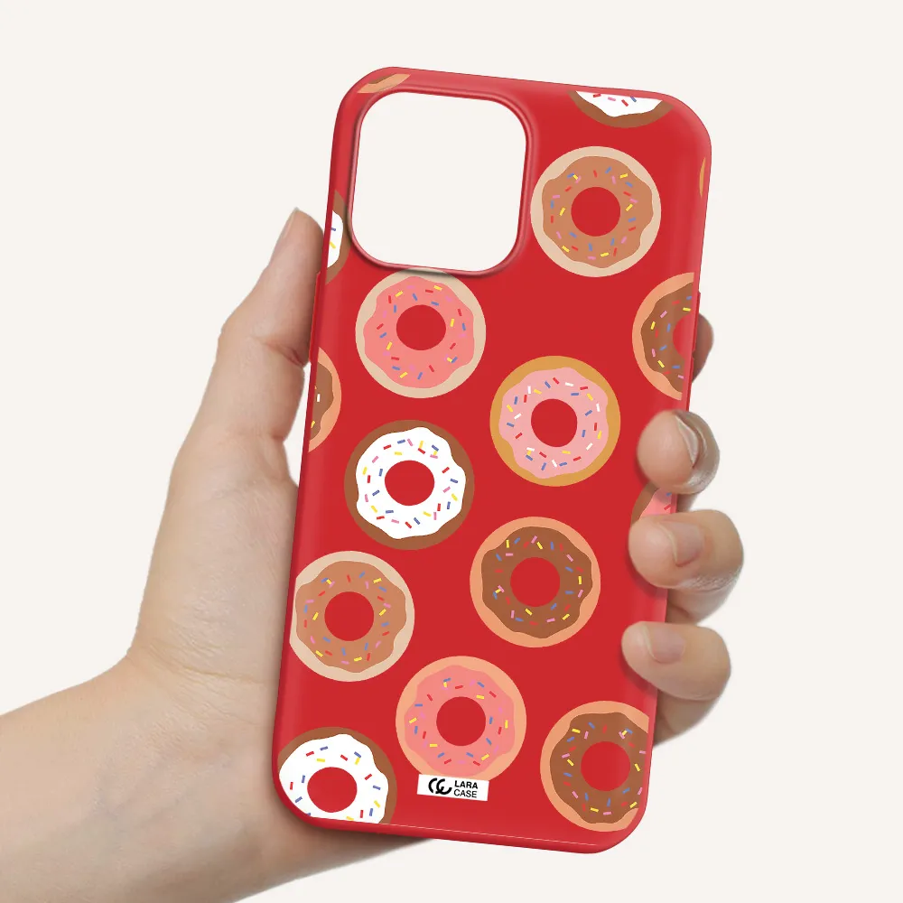 a pattern of donuts with sprinkles Apple iPhone 13 Pro Silicone Imperial Red Case