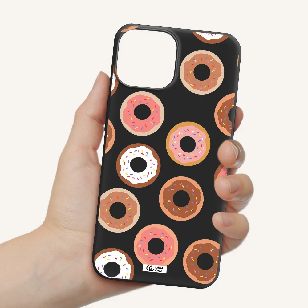 a pattern of donuts with sprinkles Apple iPhone 13 Silicone black Case