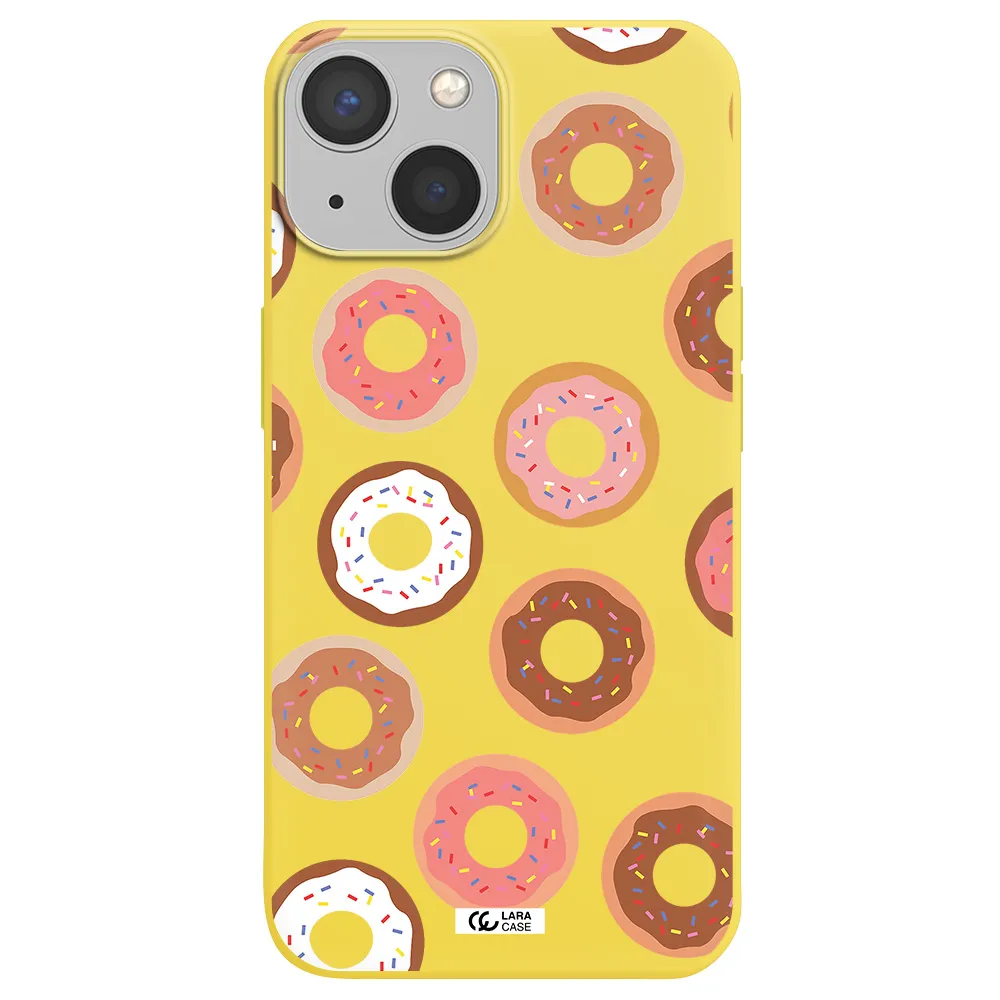 a pattern of donuts with sprinkles Apple iPhone 13 Silicone canary yellow Case