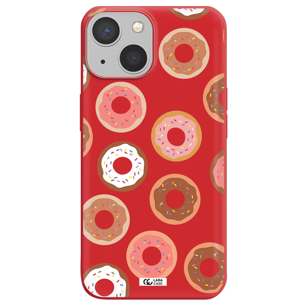 a pattern of donuts with sprinkles Apple iPhone 13 Silicone Imperial Red Case
