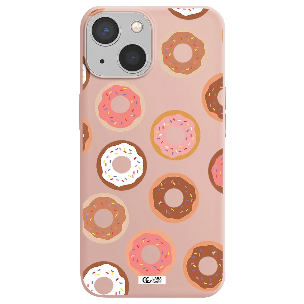a pattern of donuts with sprinkles Apple iPhone 13 Silicone pastel pink Case