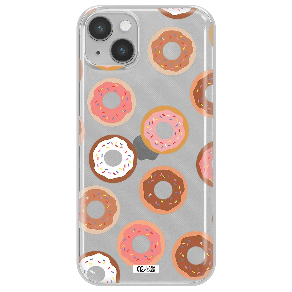 a pattern of donuts with sprinkles Apple iPhone 14 Clear TPU Case