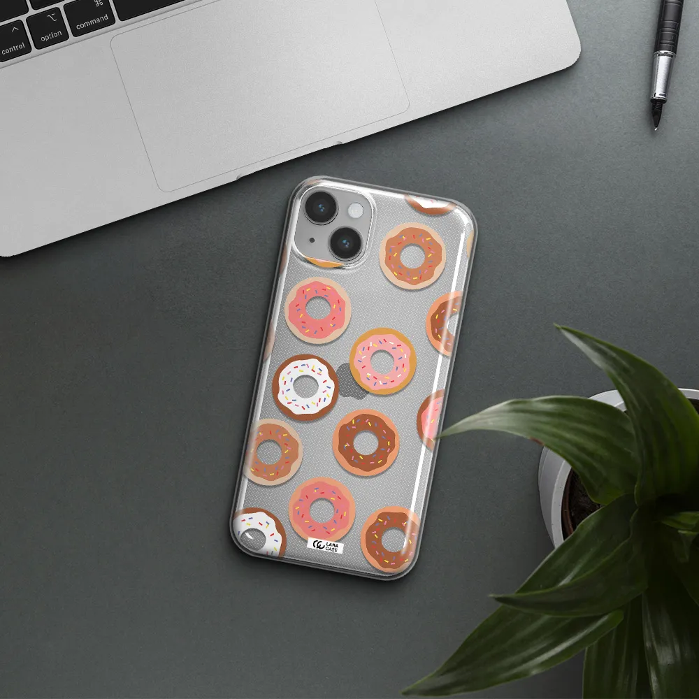 a pattern of donuts with sprinkles Apple iPhone 14 Clear TPU Case