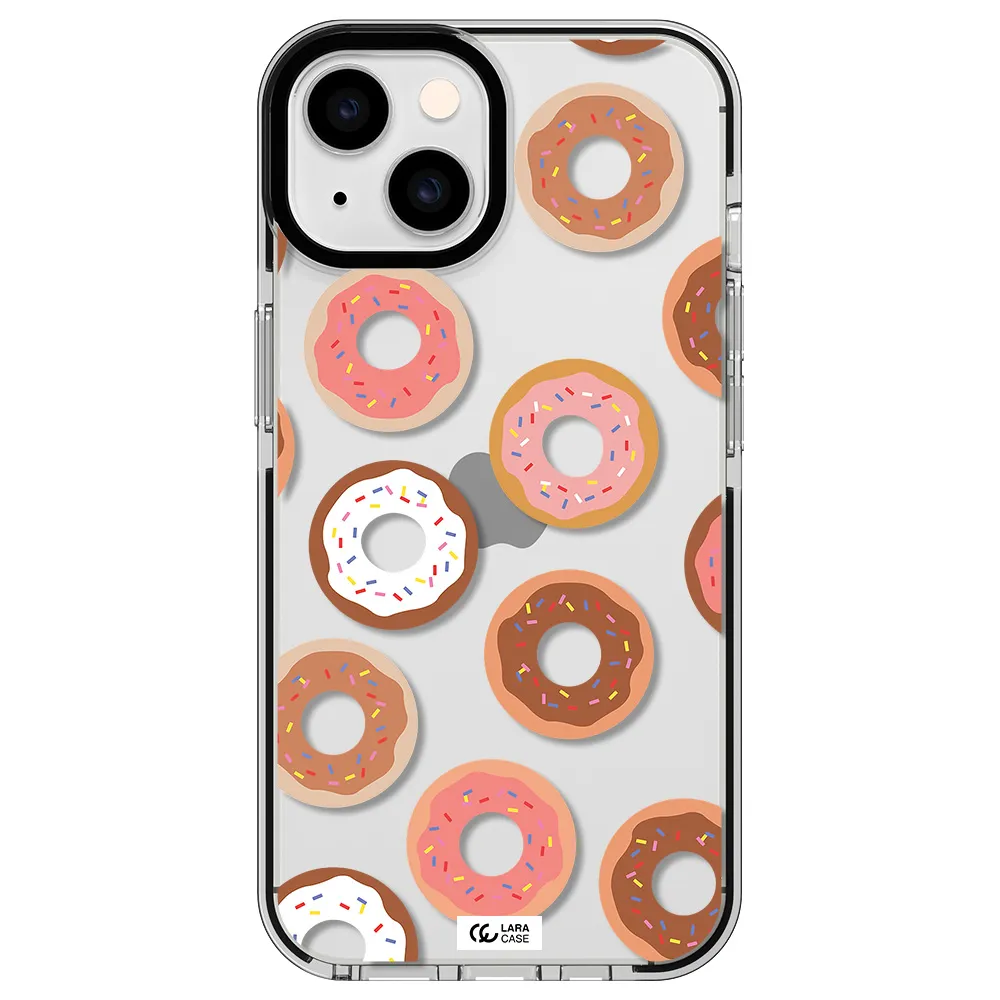 a pattern of donuts with sprinkles Apple iPhone 14 impact black border Case