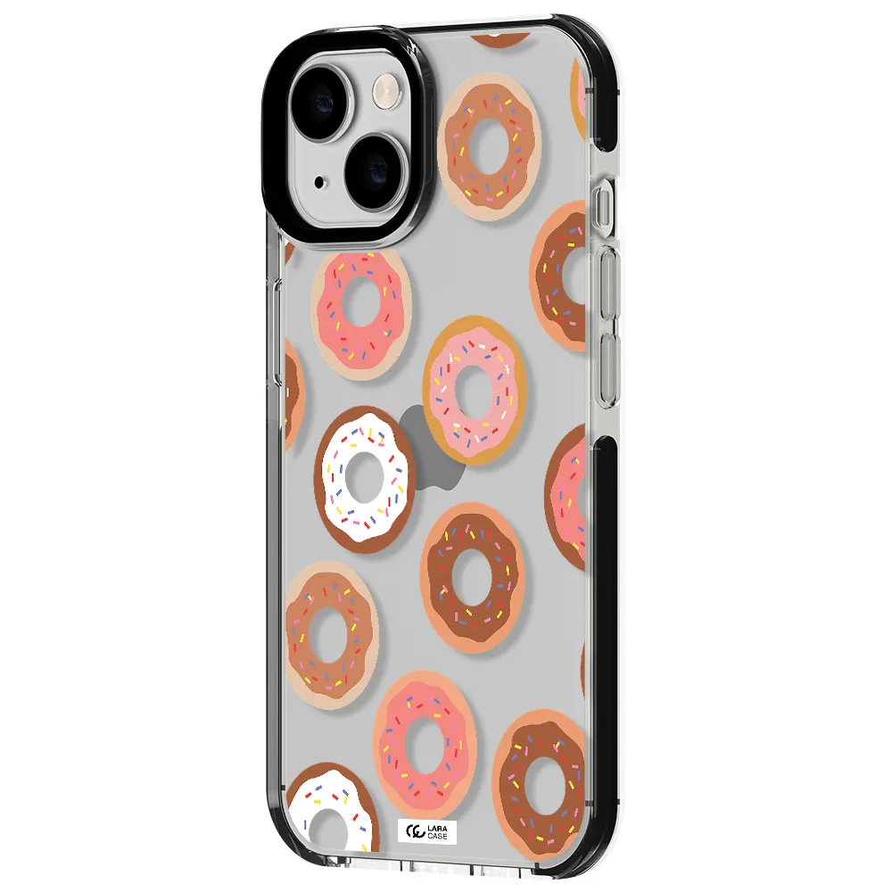a pattern of donuts with sprinkles Apple iPhone 14 impact black border Case