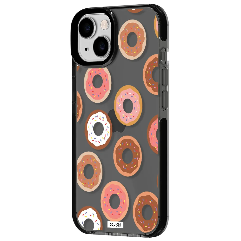 a pattern of donuts with sprinkles Apple iPhone 14 impact Smoke Black Case