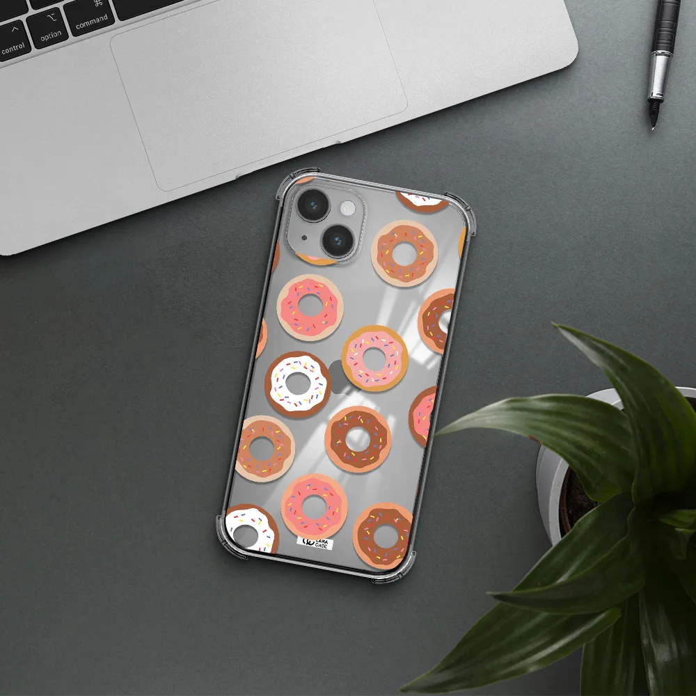 a pattern of donuts with sprinkles Apple iPhone 14 plus Clear PC Case