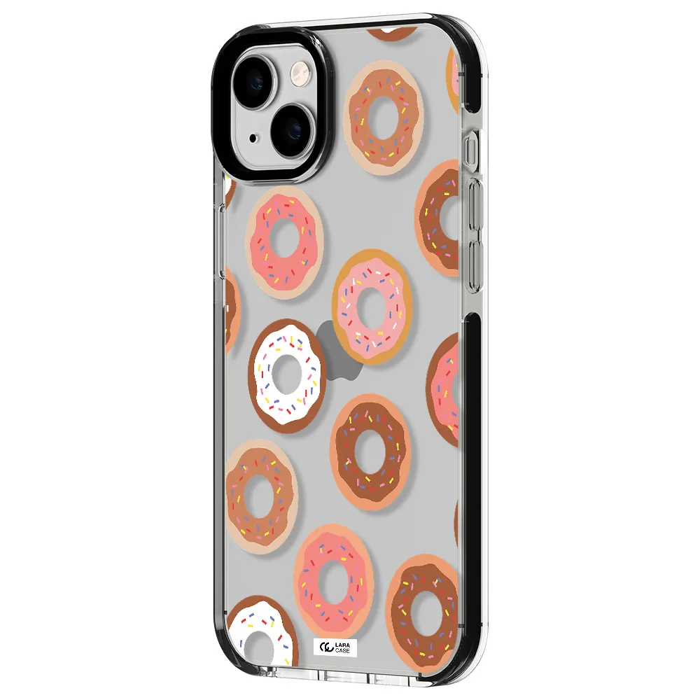 a pattern of donuts with sprinkles Apple iPhone 14 plus impact black border Case