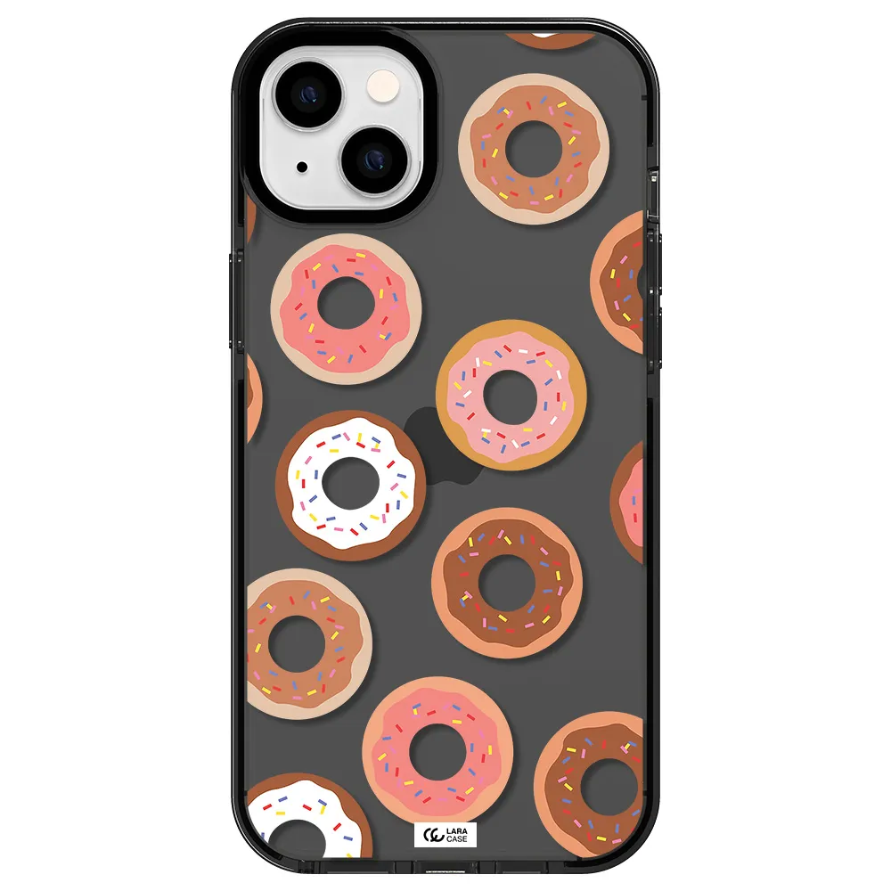 a pattern of donuts with sprinkles Apple iPhone 14 plus impact Smoke Black Case